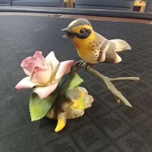 Andrea Common Yellowthroat Bird + Rose Figurine